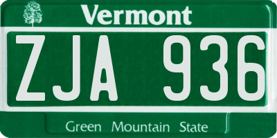 VT license plate ZJA936