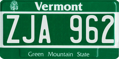 VT license plate ZJA962