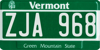 VT license plate ZJA968