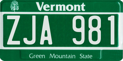 VT license plate ZJA981