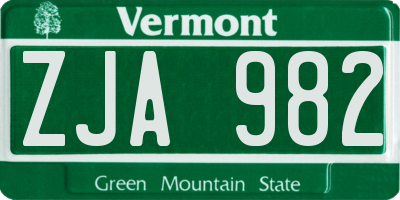 VT license plate ZJA982