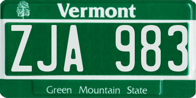 VT license plate ZJA983