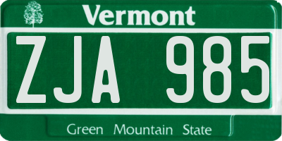 VT license plate ZJA985