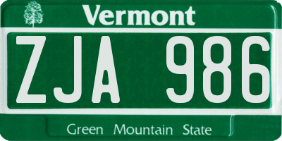 VT license plate ZJA986