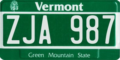 VT license plate ZJA987