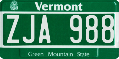 VT license plate ZJA988
