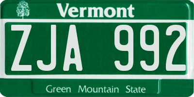 VT license plate ZJA992