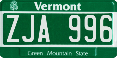 VT license plate ZJA996
