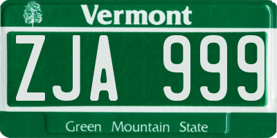 VT license plate ZJA999