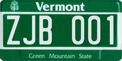 VT license plate ZJB001