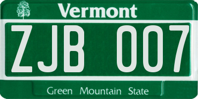 VT license plate ZJB007