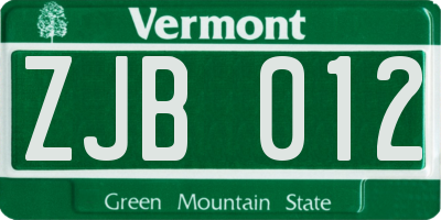 VT license plate ZJB012