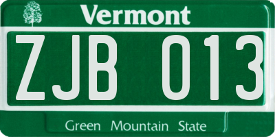 VT license plate ZJB013