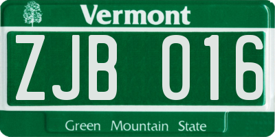 VT license plate ZJB016