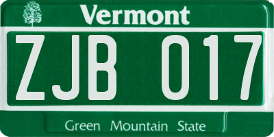 VT license plate ZJB017