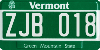 VT license plate ZJB018