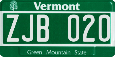 VT license plate ZJB020