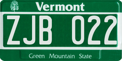VT license plate ZJB022