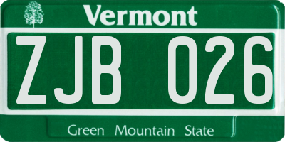 VT license plate ZJB026