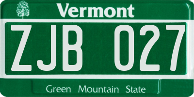 VT license plate ZJB027