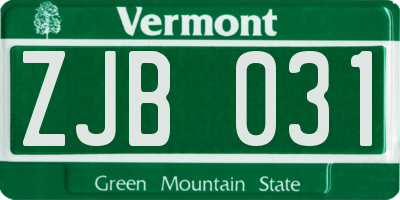 VT license plate ZJB031