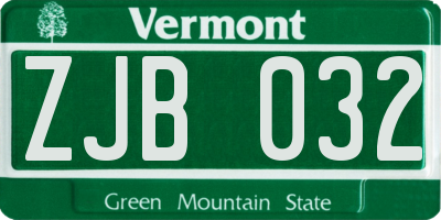 VT license plate ZJB032