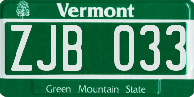VT license plate ZJB033