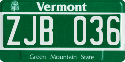 VT license plate ZJB036