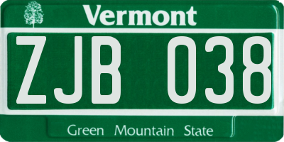 VT license plate ZJB038