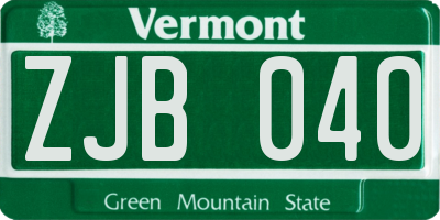 VT license plate ZJB040