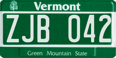 VT license plate ZJB042