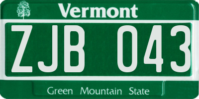 VT license plate ZJB043