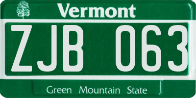 VT license plate ZJB063