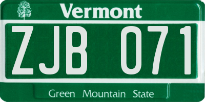 VT license plate ZJB071