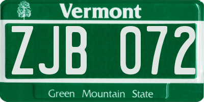 VT license plate ZJB072