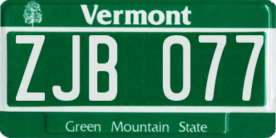 VT license plate ZJB077