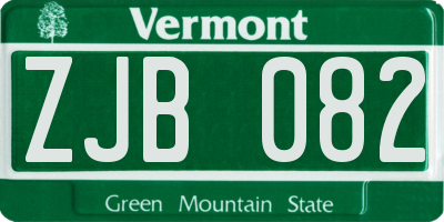 VT license plate ZJB082