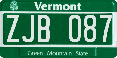 VT license plate ZJB087