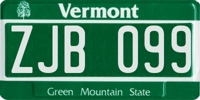VT license plate ZJB099