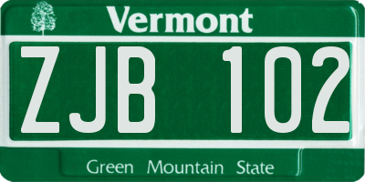 VT license plate ZJB102