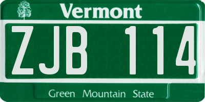 VT license plate ZJB114