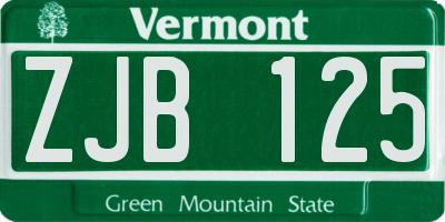 VT license plate ZJB125