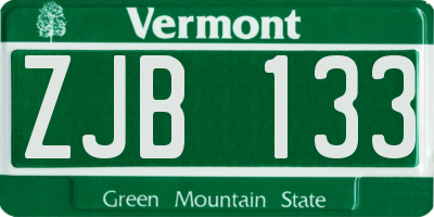VT license plate ZJB133