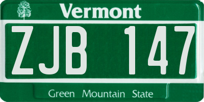 VT license plate ZJB147