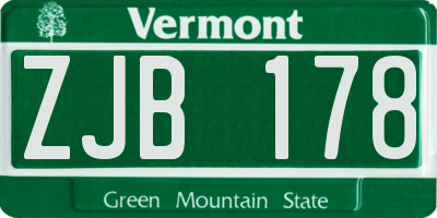 VT license plate ZJB178