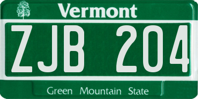 VT license plate ZJB204