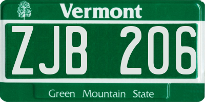 VT license plate ZJB206