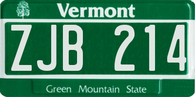 VT license plate ZJB214