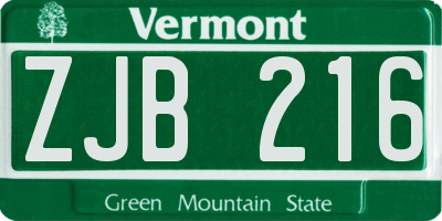 VT license plate ZJB216