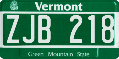 VT license plate ZJB218